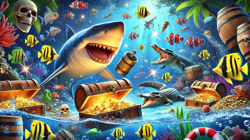Arena tembak ikan dengan target laut berwarna-warni